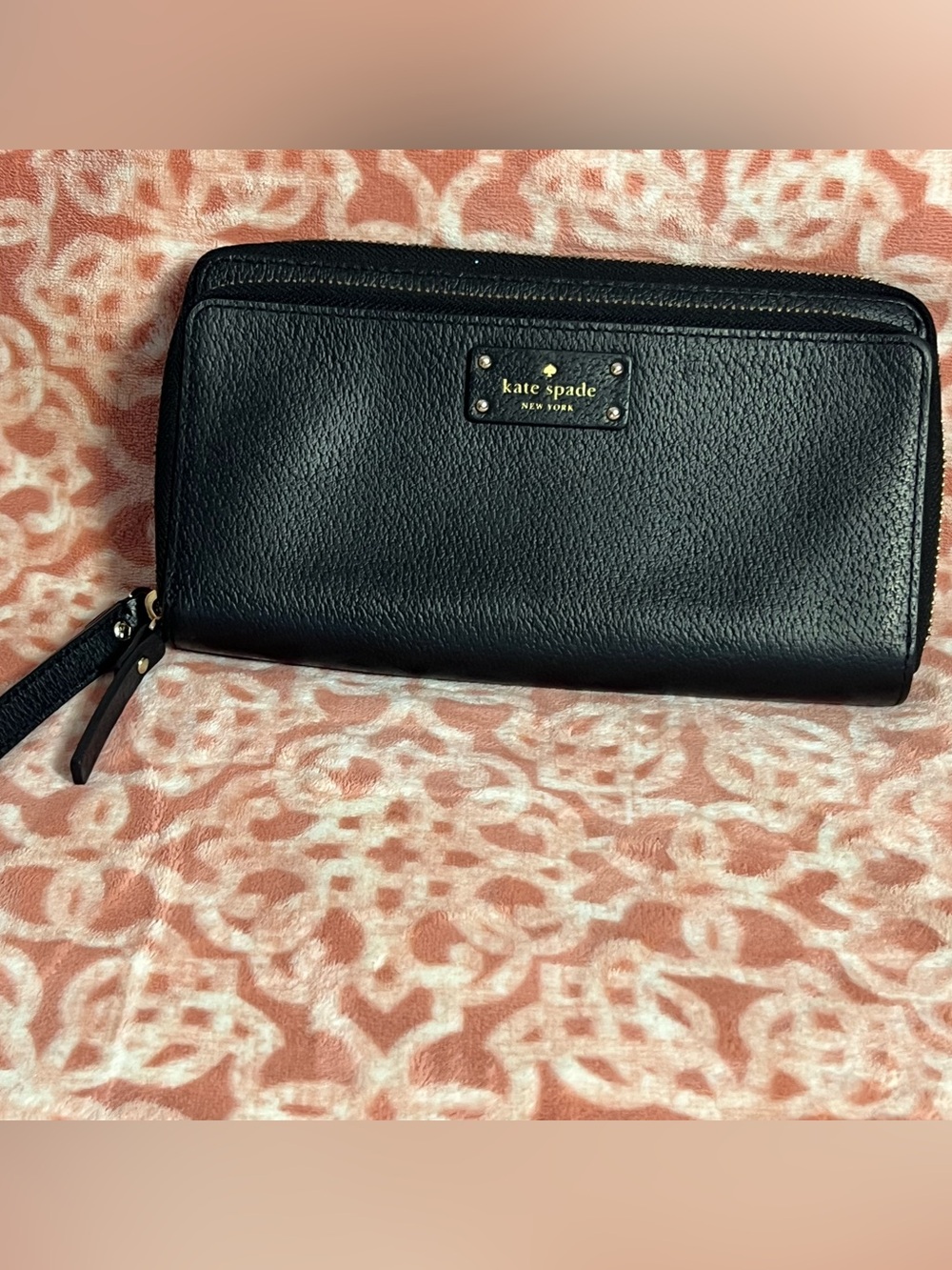 kate spade Black Leather Zip-Around Wristlet Wallet